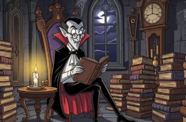 vampire reading books in gothic library