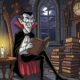 vampire reading books in gothic library