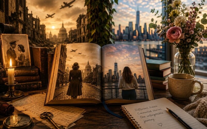 reader enjoying dual-timeline historical fiction novel connecting past and present storylines in 2026