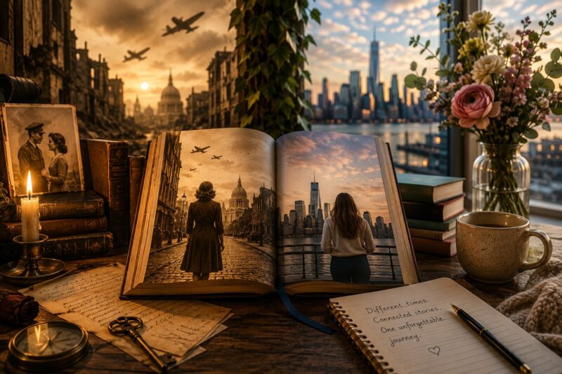 reader enjoying dual-timeline historical fiction novel connecting past and present storylines in 2026