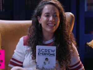 comedian Caitlin Peluffo reflecting on honesty vulnerability and stand-up comedy through Ophira Eisenberg's memoir