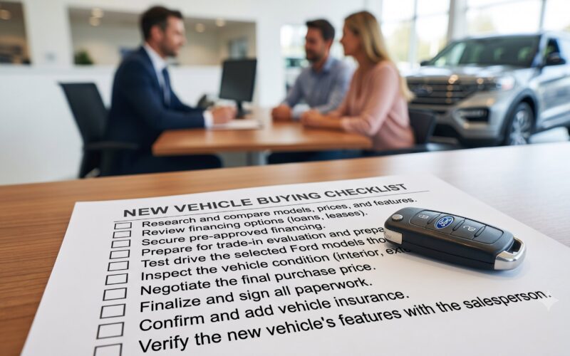 car buying checklist for Washington shoppers reviewing vehicle options at local dealership